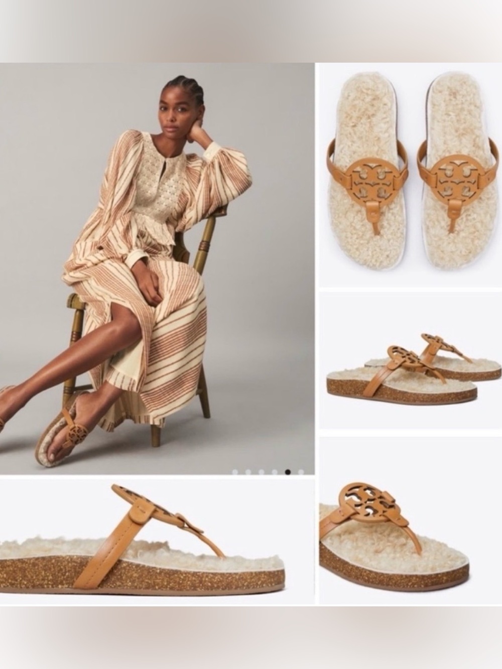 NWOT Tory Burch Miller Cloud Shearling-Nappa Leather Sandals | Size 8.5